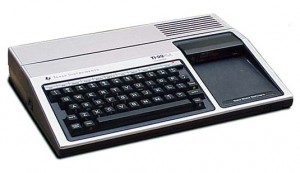 The TI-99/4A. Note the prominent port for "Solid State Software" to the right of the keyboard.