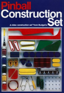 The original Pinball Construction Set box art, featuring pieces of the pinball machine that Budge disassembled to plan the program