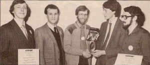 Contest winner Peter Voke stands third from left; runner-up Colin Bignell first from left.