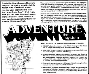 The Adventure System as advertised in the March 1982 80 Microcomputing