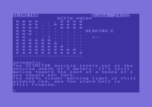 The Commodore 64 version of Seastalker showing the split-screen sonar view