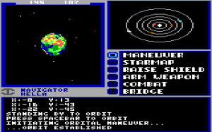 One of Tim Lee's spinning terrain-mapped planet. He was also responsible for most of the fundamental low-level architecrure of the game.
