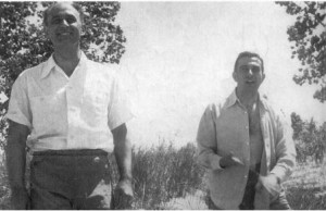 Enrico Fermi and Edward Teller hiking near Los Alamos, circa 1944.