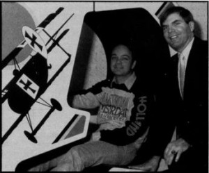 Sid Meier and Bill Stealey pose in 1988 with the actual Red Baron machine that led to the formation of Microprose. It was discovered in storage at the MGM Grand and purchased by Microprose.