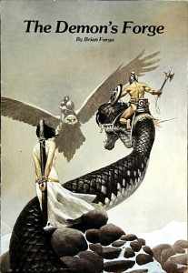 The Demon's Forge box art, which won Softline magazine's Relevance in Packaging Award, with Flying-Snakes-and-Ladies-in-Bondage clusters.