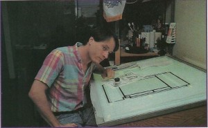 Andy Jaros at his drafting table making art for Dungeon Master.