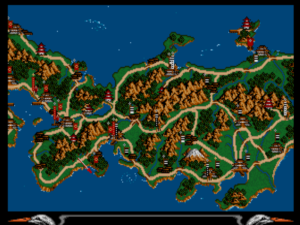Lords of the Rising Sun's animated, scrolling map is nicer to look at than it is a practical tool for strategizing.