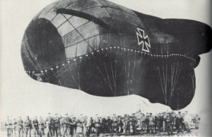 A German "Drachen" (literally "dragon"), or observation balloon, about to go aloft.